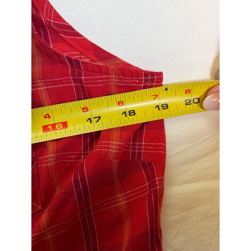 Vtg ROPER Red Plaid Pearl Snap Western Shirt~Womens M~Sleeveless Cowgirl Rodeo - Picture 10 of 14